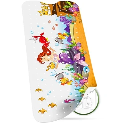 Imagen de SilverRack alfombrilla de baño para niños, 100 x 40 cm, diseño sirena, derecha, antideslizante, sin BPA, niños y bebés, resistente al moho, impresa