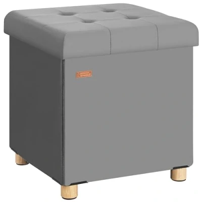 Imagen de CASARIA® Puff Almacenamiento Terciopelo Antracita Plegable Incl. Pies 38x38cm Capacidad Carga 300kg Salón Dormitorio Pasillo Taburete Reposapiés