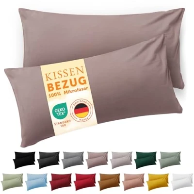 Imagen de Blumtal Fundas de Almohada 40x60 cm (Juego 2) cojín Microfibra para sofá con Cremallera, Extra Suaves y Lavables, Certificado Oeko Tex Taupe