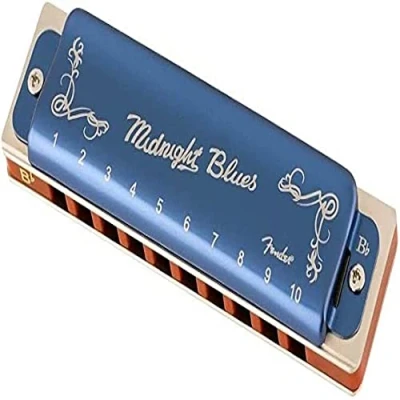 Imagen de Fender® Armónica diatónica Midnight Blues Harmónica (10 agujeros, afinación: si bemol mayor, edición limitada), color azul