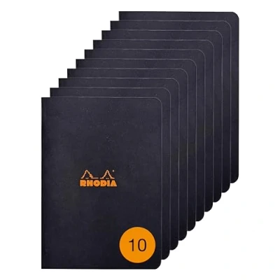 Imagen de Rhodia 119189Cpack Pack de 10 cuadernos cosidos negros A5 Rayado 96 páginas Papel Clairefontaine 80 g/m² Tapa cartón con revestimiento suave, resistente e impermeable