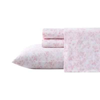 Imagen de Laura Ashley Home Juego de sábanas tamaño Queen, Ropa Cama algodón Satinado Suave, Elegante, Suave y Transpirable, Color Rosa Bella