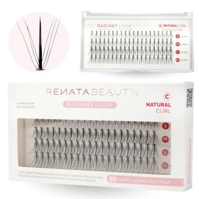 Imagen de Renata Beauty 10D NATURAL Look Pestañas Postizas Individuales [D Curl] Multipack de 80 Abanicos 10 13mm Extensión Falsas para Aplicar en Casa Banda Invisible