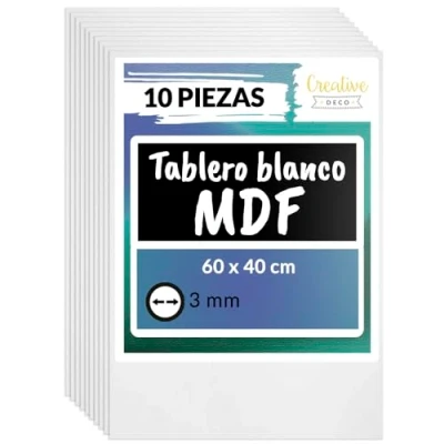 Imagen de Creative DECO 10 x MDF Tablero 60 40 cm Madera Blanco 600 400 3 mm Corte por Laser, CNC Router, Modelado, Calado, Bricolaje, Manualidades
