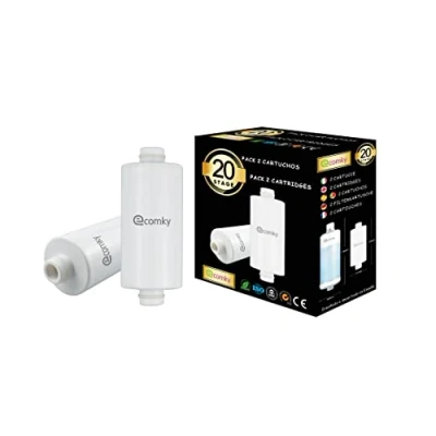 Imagen de Ecomky Pack 2 Cartuchos Recambio Filtro Ducha 20 Etapas Reemplazable Purificador Agua FC 202 Vitamina C Protege Piel y Cabello Reduce Cloro Metales Alivia Picores