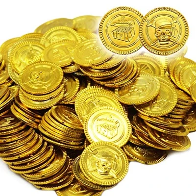 Imagen de THE TWIDDLERS 180 Plastico Monedas De Oro para Niños Rellenos Bolsos Fiesta, Piñata, Fiestas Temáticas Piratas