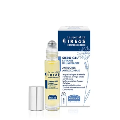 Imagen de Helan, IREOS Contorno de Ojos Ojeras Efecto Lifting, y Bolsas Suero Desinflamante en Fórmula Gel con Roll On Acero Frío Producto Iluminador Anti Edad, 10 ml