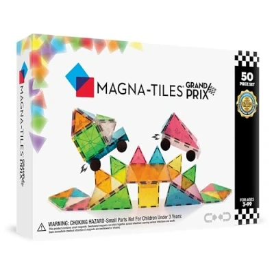 Imagen de Magna Tiles Juego de 50 Piezas Grand Prix con Diferentes Bloques construcción magnéticos 3D en Colores Mate y 2 chasis, fomenta el Aprendizaje lúdico