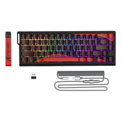 Imagen de ATTACK SHARK X68PRO HE Teclado Gaming Inalámbrico con Gatillo Rápido, Precisión RT de 0,01 mm, 8KHz, Interruptores Magnéticos C01Cable, Activación Ajustable, Snap Tap, RGB Rojo