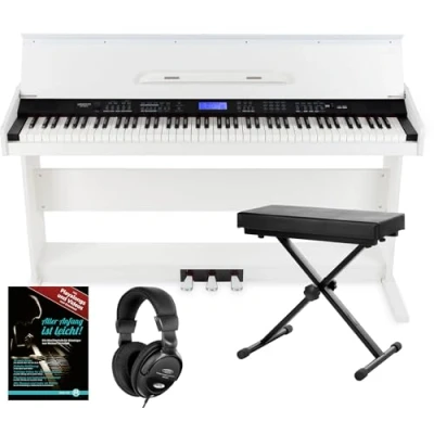 Imagen de Piano digital FunKey DP 88 blanco set con auriculares, banco y manual