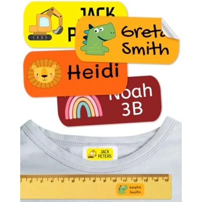 Imagen de Etiquetas para ropa SIN PLANCHAR resistentes a los lavados. Pegatinas personalizadas material escolar. Adhesivas niños, guardería y colegios. (Deportes, 200 Etiquetas)