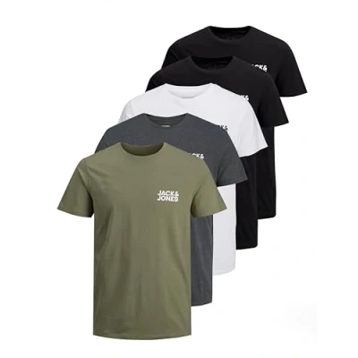 Imagen de JACK &amp; JONES Camiseta para hombre con estampado, cuello redondo y logotipo de JJECORP Tee SS, en paquete ahorro, L