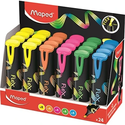Imagen de Maped 24 marcadores Fluo&#039;Peps Flex Punta flexible y Display x24 Color: amarillo, azul, verde, rosa naranja