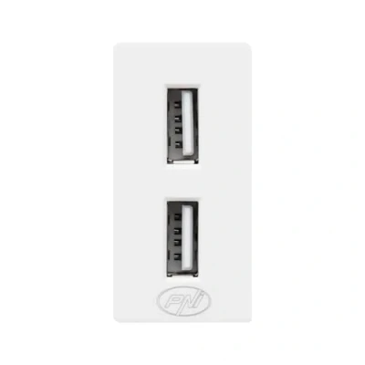 Imagen de Doble conexión USB PNI UB20, 5V, 2.4A, modular, tipo F 1/2, compatible con marcos de cristal RM101W y RM202W