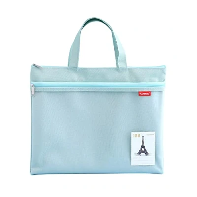 Imagen de bolsa de documentos A4 con cremallera, malla nailon impermeable doble cremallera y una pequeña etiqueta, viaje para estudiantes oficina, verde