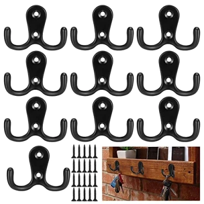 Imagen de XKQYX 10 Piezas Ganchos Percheros, Dobles para Abrigos con Tornillos Colgar Abrigo, Sombrero, Toalla, Bufanda, Bolso, Llave, Gorra Negro