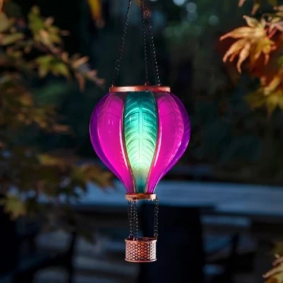 Imagen de Festive Lights Farol de globo aire caliente LED SMD para colgar en exteriores, 45 cm, luz jardín con efecto vidrio pastel, llamas asa