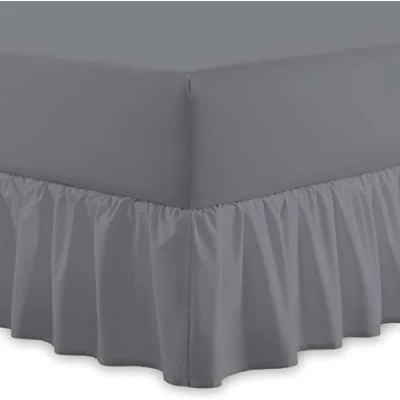 Imagen de Sábana bajera ajustable lisa de algodón egipcio 100 %, fácil cuidado, 40 cm, con volantes extraprofundos, lavable a máquina, tamaño individual, doble y king (gris, individual)