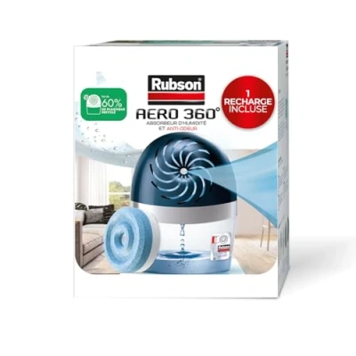 Imagen de Rubson AERO 360 Absorbedor de humedad para habitación 20 m², deshumidificador aire eficiente, antiolor y moho, incluido 1 recarga neutral 450 g Embalaje reforzado, envío seguro