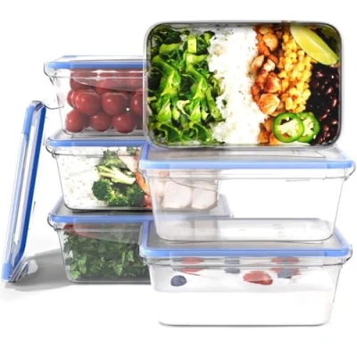 Imagen de Classbach® Juego de 6 latas plástico para alimentos frescos ideales congelar, calentar, almacenar y transportar, Cajas Meal Prep, cierre seguro, 100% a prueba fugas,1L C FHD 4023 K