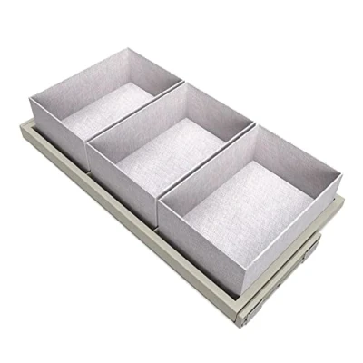 Imagen de EMUCA Kit de Bandeja, 3 cestos organizadores y Bastidor guías con Cierre Suave para armarios, Regulable, módulo 900mm, Gris Piedra
