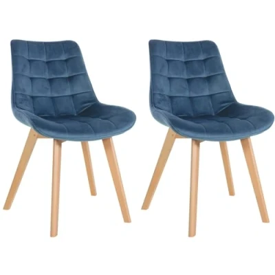 Imagen de CLP Set De 2 Sillas Comedor Brook En Terciopelo I Juego Butacas con Estilo Escandinava Base Madera, Color:Azul