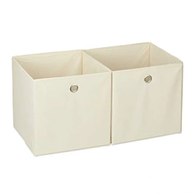 Imagen de Relaxdays Caja de almacenaje, Set doble, Cuadrada, Cestas textiles, 30x30x30 cm, Beige