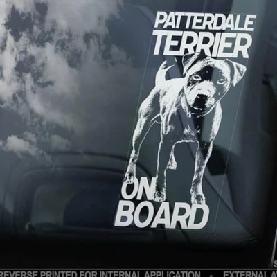 Imagen de LMMIXEE Patterdale Terrier on Board calcomanía para ventana de coche, diseño perro Terrier, vinilo troquelado perro, mamá, papá, calcomanías divertidas