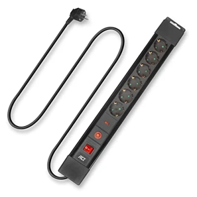 Imagen de ACT regleta con protección contra sobretensiones 13500 A, Power Strip 1,5 m, Interruptor, Enchufe de distribución ángulo 45 Grados, AC2450