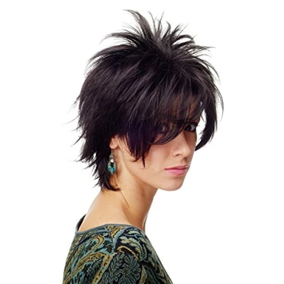 Imagen de WIG ME UP peluca de mujer pelo corto erizado mechas salvajes los 80 wave punk color negro BLUE144 2