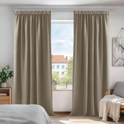 Imagen de Deconovo Cortinas Opacas para Dormitorio Salon Ganchos o Pase por la Barra, Térmicas Aislantes Frio y Calor 2 Piezas, 140x180 cm, Caqui