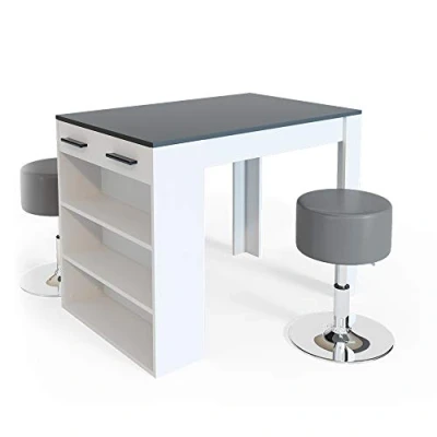Imagen de Vicco Set de Mesa Bar Repose, Antracita/Blanco, 67 x 100 cm con 2 taburetes
