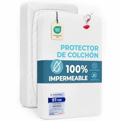 Imagen de Funda Colchon Impermeable Protector de Dreamzie Oeko Tex Hipoalergénico, Anti Bacteriano, Acaros Made in EU (1, 90 x 200 cm)