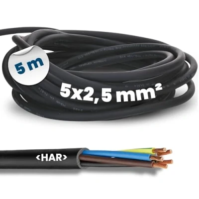 Imagen de Kalitec H07RN F 5 x 2,5 mm² Cable de goma con conductor protección para exteriores I eléctrico negro flexible Resistente a los rayos UV y al aceite conexión 5G2,5