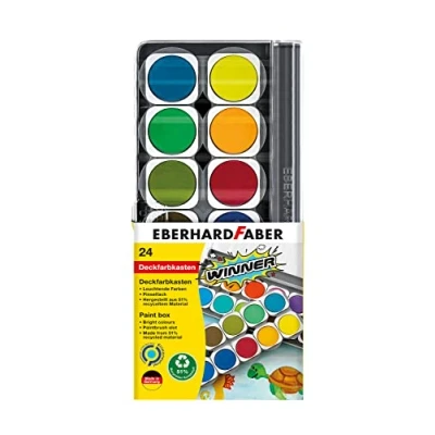 Imagen de Eberhard Faber 578324 Estuche de acuarela Winner, 24 colores con blanco opaco y compartimento para pinceles