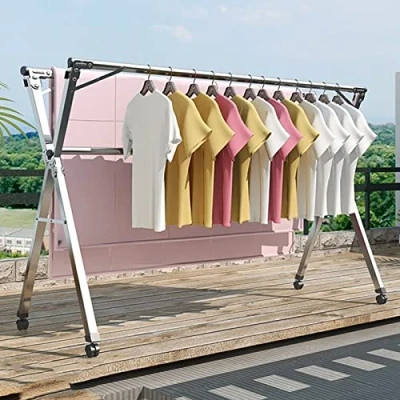 Imagen de UVCMDUI Tendedero Exterior Extensible, Tenderos de Ropa Plegable con Ruedas, Tenderete Balcon Sabanas Cuncial Ahorra Espacio Ganchos y Clips a Prueba Viento,2m