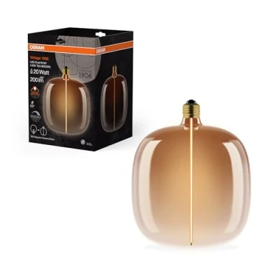Imagen de OSRAM Vintage 1906 Big Oval es una lámpara decorativa regulable con tecnología de imán filamento LED. Ofrece 4,8 W,1800K, casquillo E27, diseño marrón té, 187 mm diámetro, CRI 80.