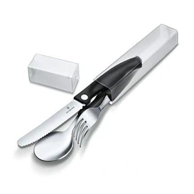 Imagen de Victorinox Swiss Classic Juego de 3 cubiertos compuesto por cuchillo, tenedor y cuchara, apto para el lavavajillas, fabricado en acero inoxidable color negro