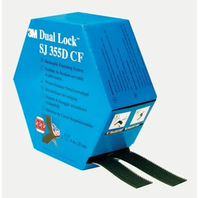 Imagen de 3M Dual Lock Sistemas de Unión Desmontable SJ355D CF, 250, Negro, 25 mm x 5 m, 5.7 mm, 2 tiras