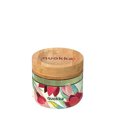 Imagen de Quokka Deli Spring 500 ML Recipiente Hermetico Para Comida De Cristal Con Tapa Bambu Y Funda Siliciona