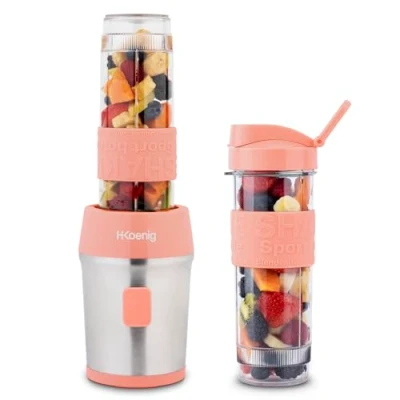 Imagen de H.Koenig Mini Batidora Smoothie maker Compacto 570mL SMOO10 Sin BPA Potente 300W, de 2 Botellas Portátiles, 4 Cuchillas Acero Inoxidable, fucsia