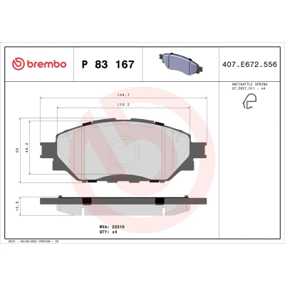 Imagen de BREMBO P 83 167 Juego de pastillas freno con avisador acústico desgaste Chapa antichirridos sin accesorios TOYOTA: Hilux VIII Pick up