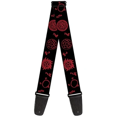 Imagen de BUCKLE DOWN gs wsn020 Supernatural símbolos Scattered negro/rojo Correa para guitarra