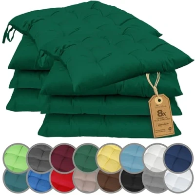 Imagen de NatureMark Paquete de 8 Cojines para Silla con Lazos, tamaño 40x40 cm, cojín Asiento Relleno, Verde Oscuro