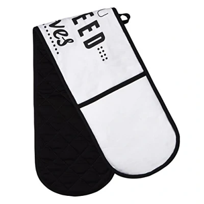 Imagen de Premier Housewares Juego de Palabras y Juegos Guante Doble para Horno, Blanco/Negro