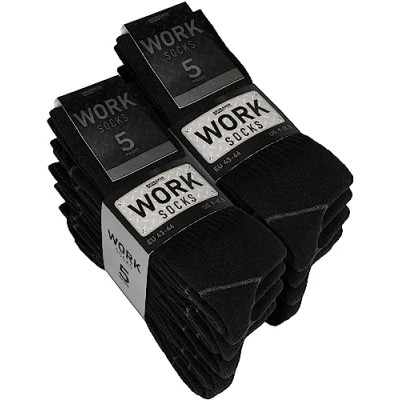 Imagen de BRUBAKER 10 Pares de Calcetines Trabajo para Hombre Proporcionan una Sujeción Óptima Algodón Funcionales y Robustos Talón Puntera Reforzados Negro Talla 43 46