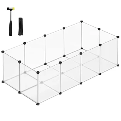 Imagen de SONGMICS Valla para Mascotas, Parque Cobayas con Suelo, Recinto Interior de Plástico Transparente Hámsters, Conejos, Erizos, Animales Pequeños, 143 x 73 46 cm, Blanco LPC02W