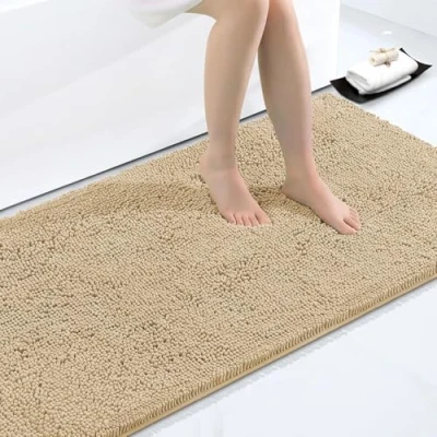 Imagen de Homaxy Alfombra de baño Antideslizante, Microfibra Chenilla Suave, Absorbente, Lavable a máquina, 60 x 120 cm, Color Beige