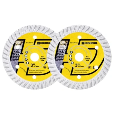 Imagen de HIGHDRIL Disco Diamante para Hormigón 75mm 2piezas Discos Corte Granito Mármol Masonería Piedra Artificial Dura