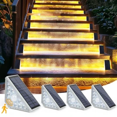 Imagen de ZWOOS 4PC Luz Solar Exterior Jardin con Sensor de Movimiento, 3000K Led Escaleras, Luces Solares Escalera IP65 Impermeable iluminacion para Pasarela Escaleras Camino